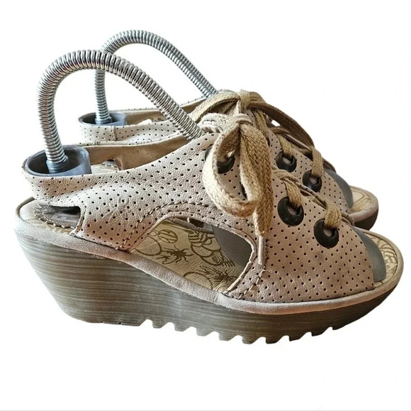 Fly London Leather Lace up Perforated Wedge Sandal Sizs 37. - Picture 5 of 13